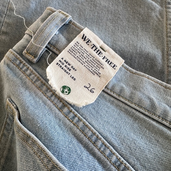 NWT FREE PEOPLE x Care FP A New Day Mid Rise Straight Leg Jean In ISLA Blue